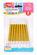 Vela Glitter Dorada - 8 unidades