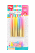 Vela Pastel Oro Multicolor - 6 unidades