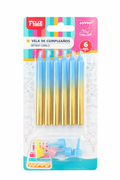 Vela Pastel Oro Celeste - 6 unidades