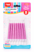 Vela Glitter Rosada – 8 unidades