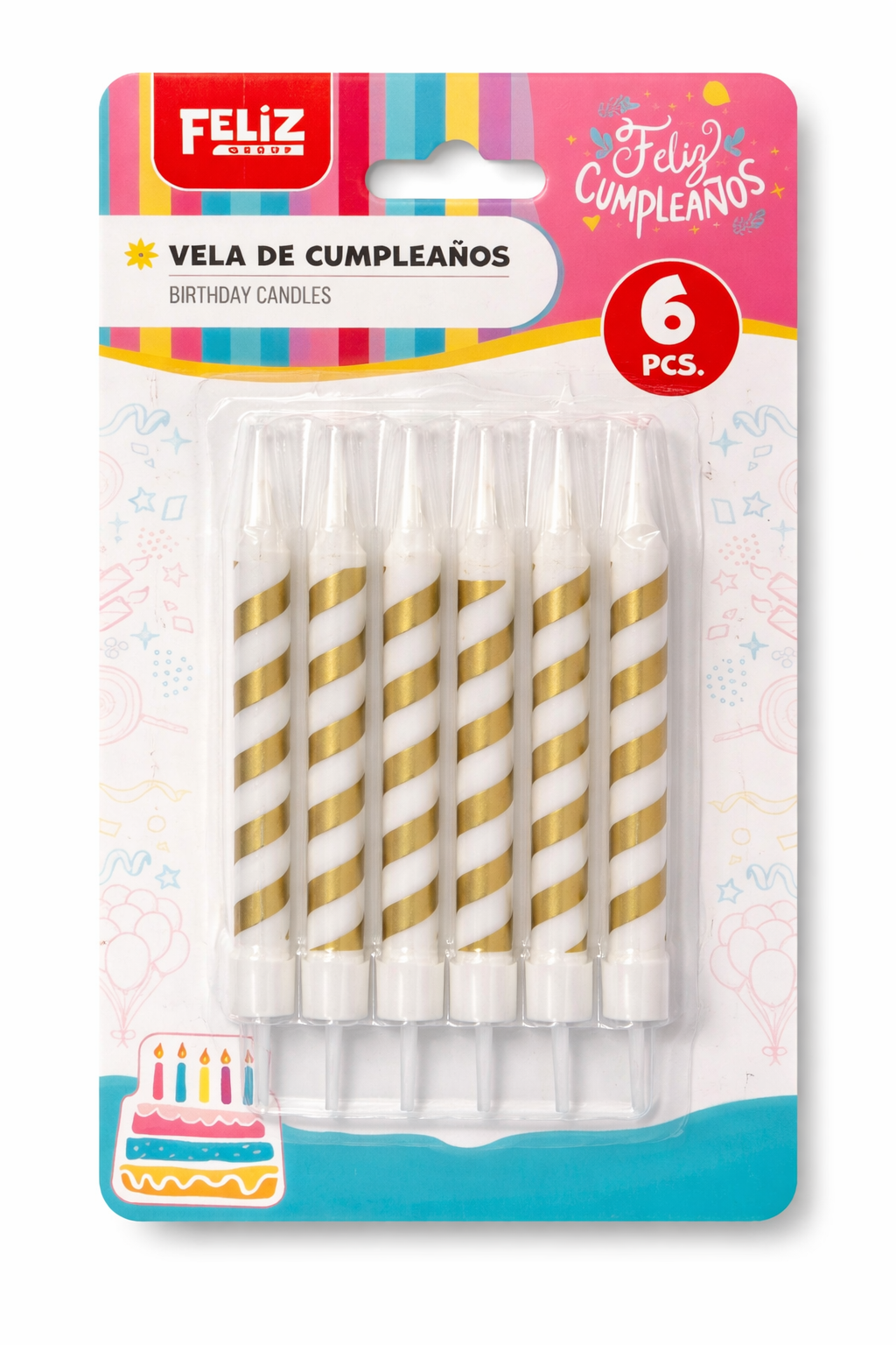 Vela Espiral Blanca y Dorada - 6 unidades