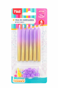Vela Pastel Oro Morado - 6 unidades