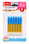 Vela Espiral Azul y Dorada - 6 unidades