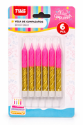 Vela Espiral Rosa con Dorado – 6 unidades