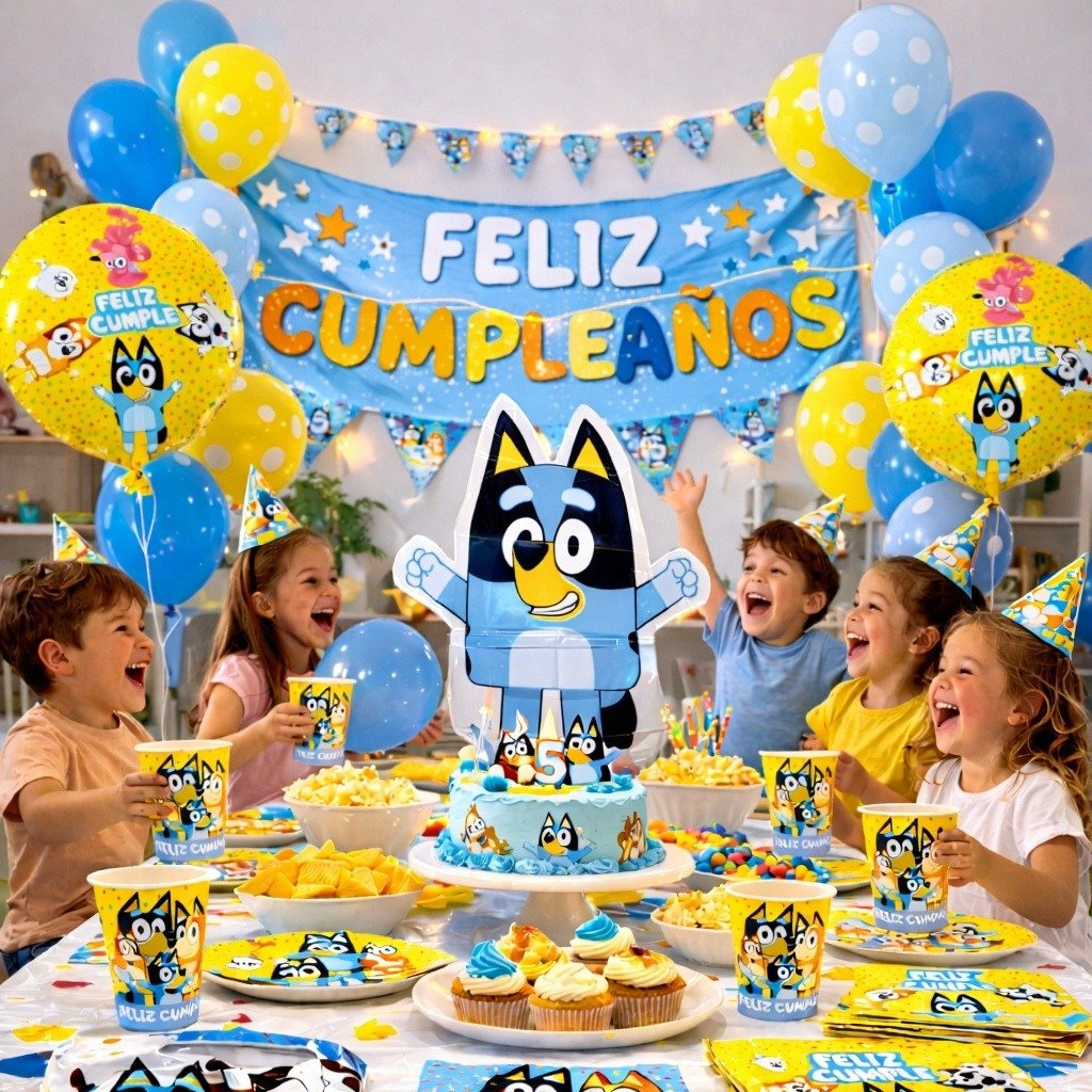 Kit Decoración Fiesta Bluey Para 12 Personas Con Globos