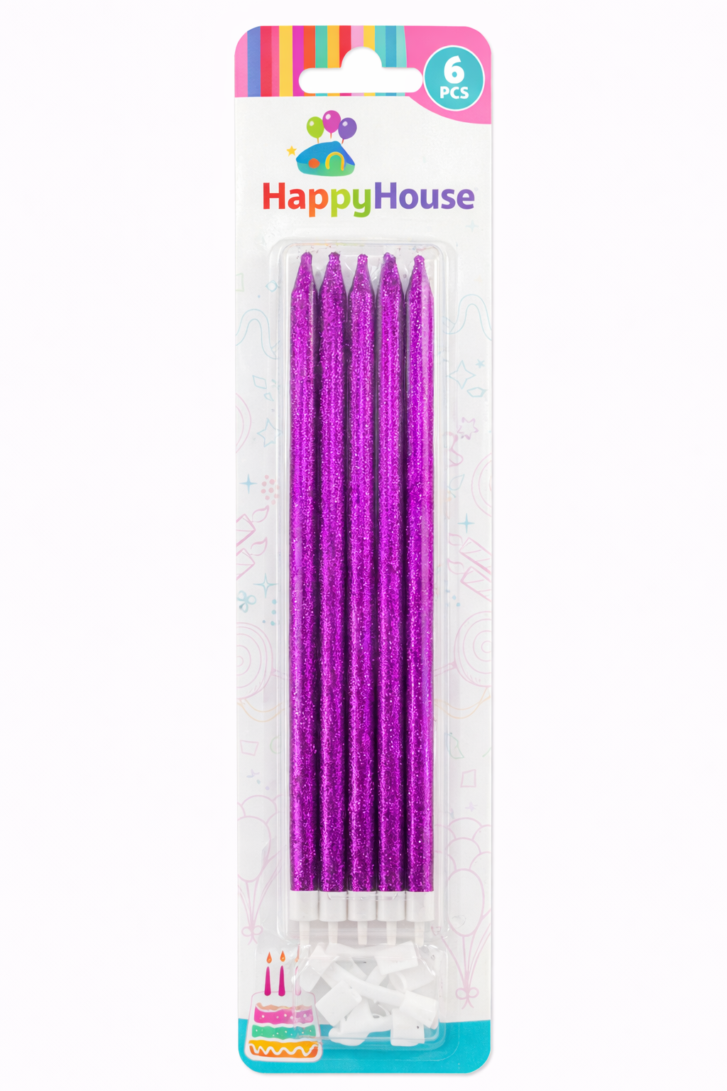 Vela Larga Glitter Morada - 6 unidades