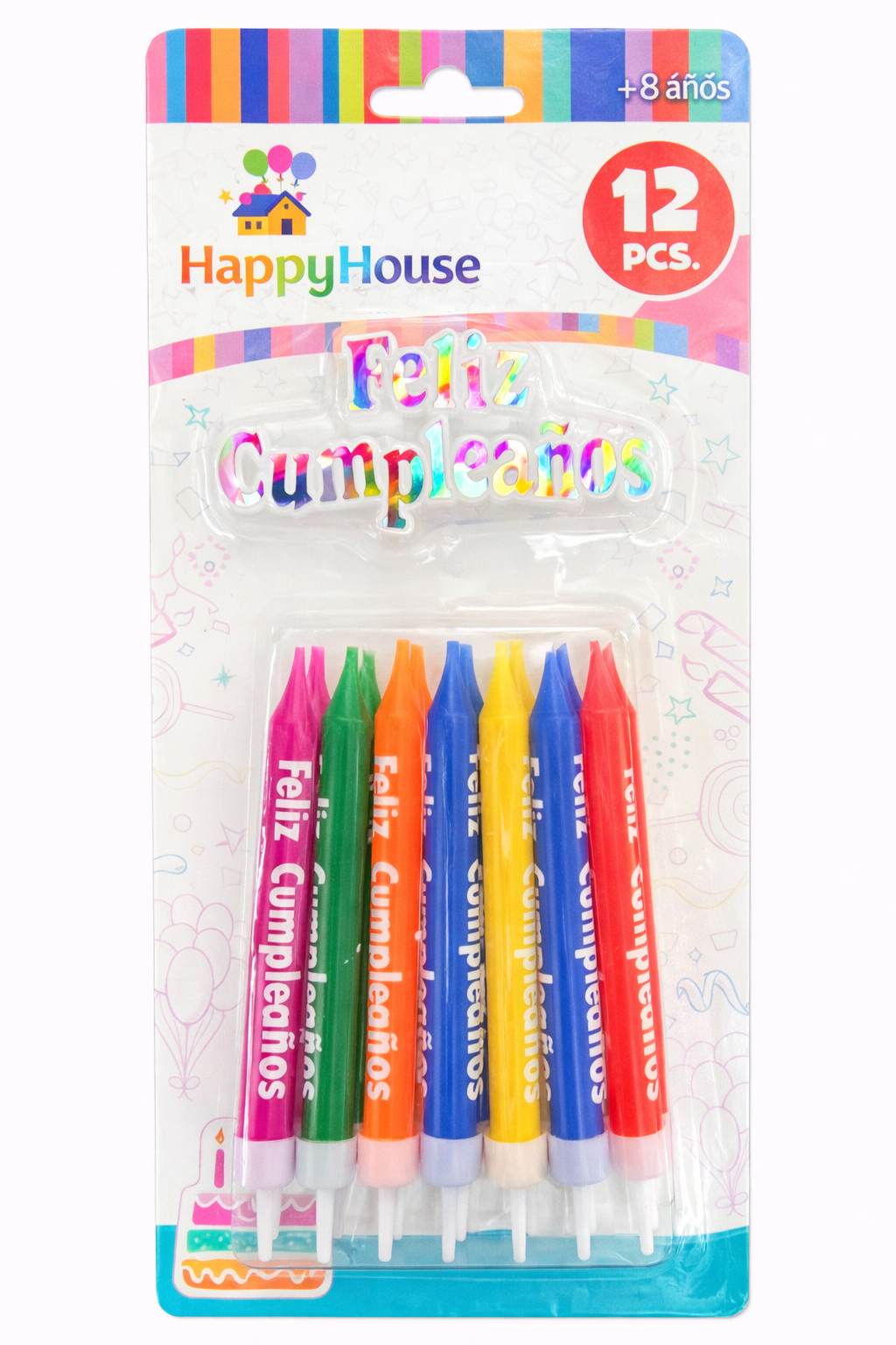 Vela con Placa Multicolor - 12 unidades