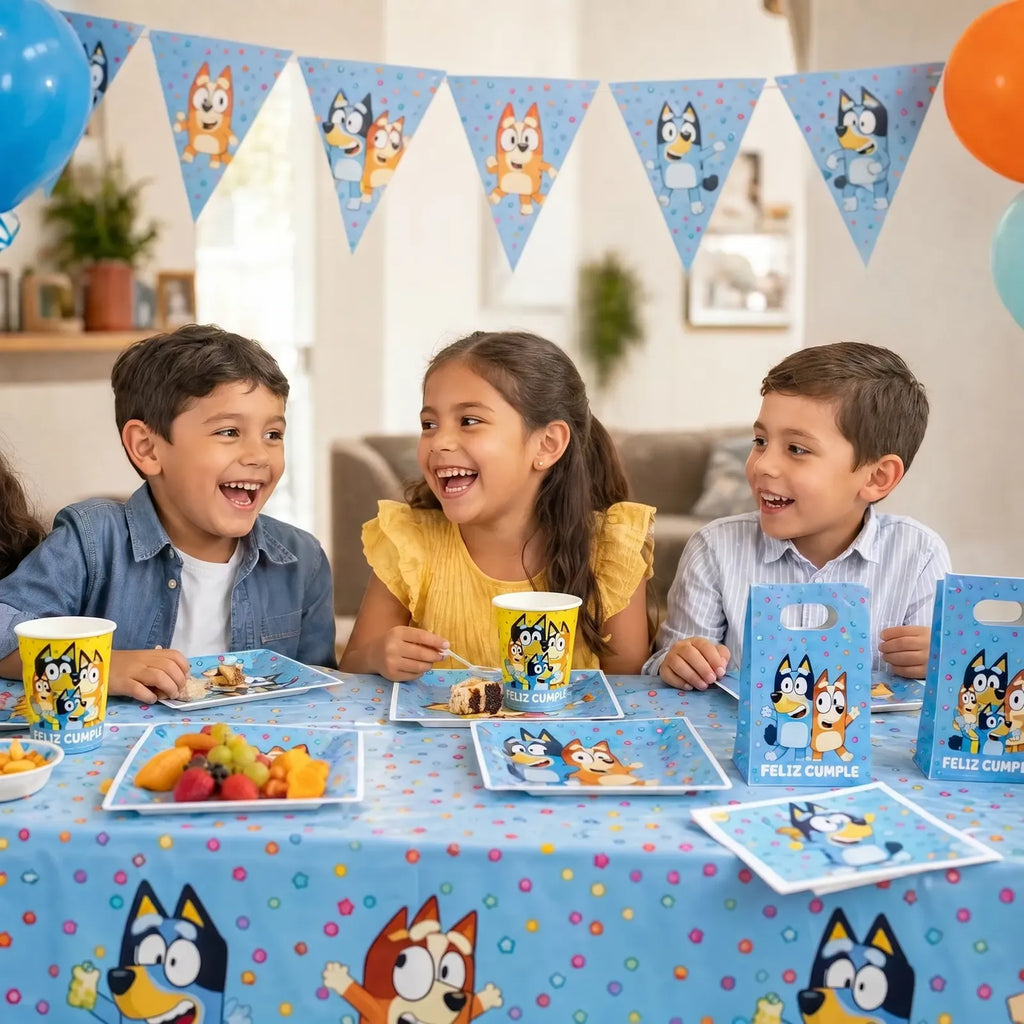 Kit Decoración Fiesta Bluey Para 12 Personas Con Globos