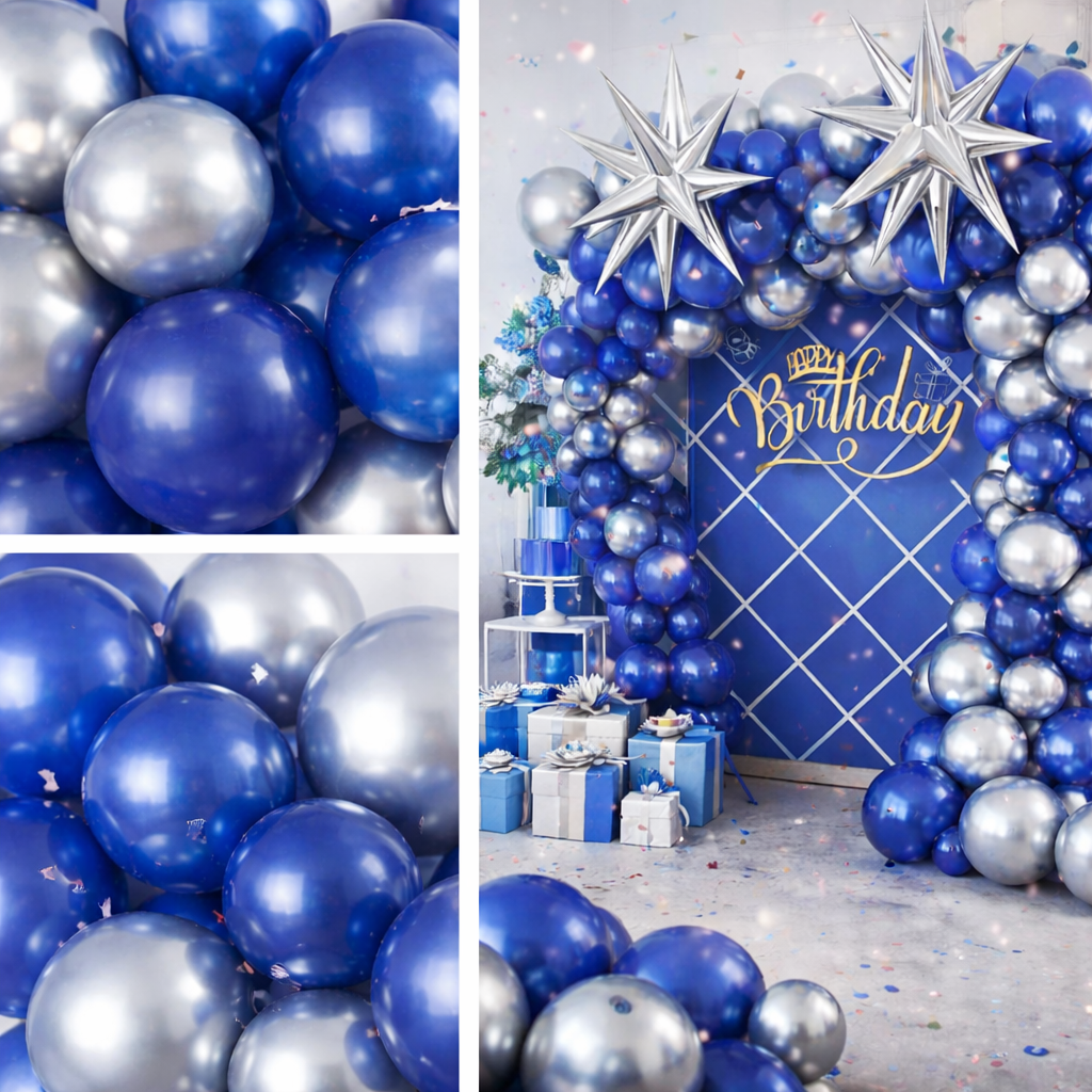 Set De Globos Azul Y Plata Para Arco Orgánico