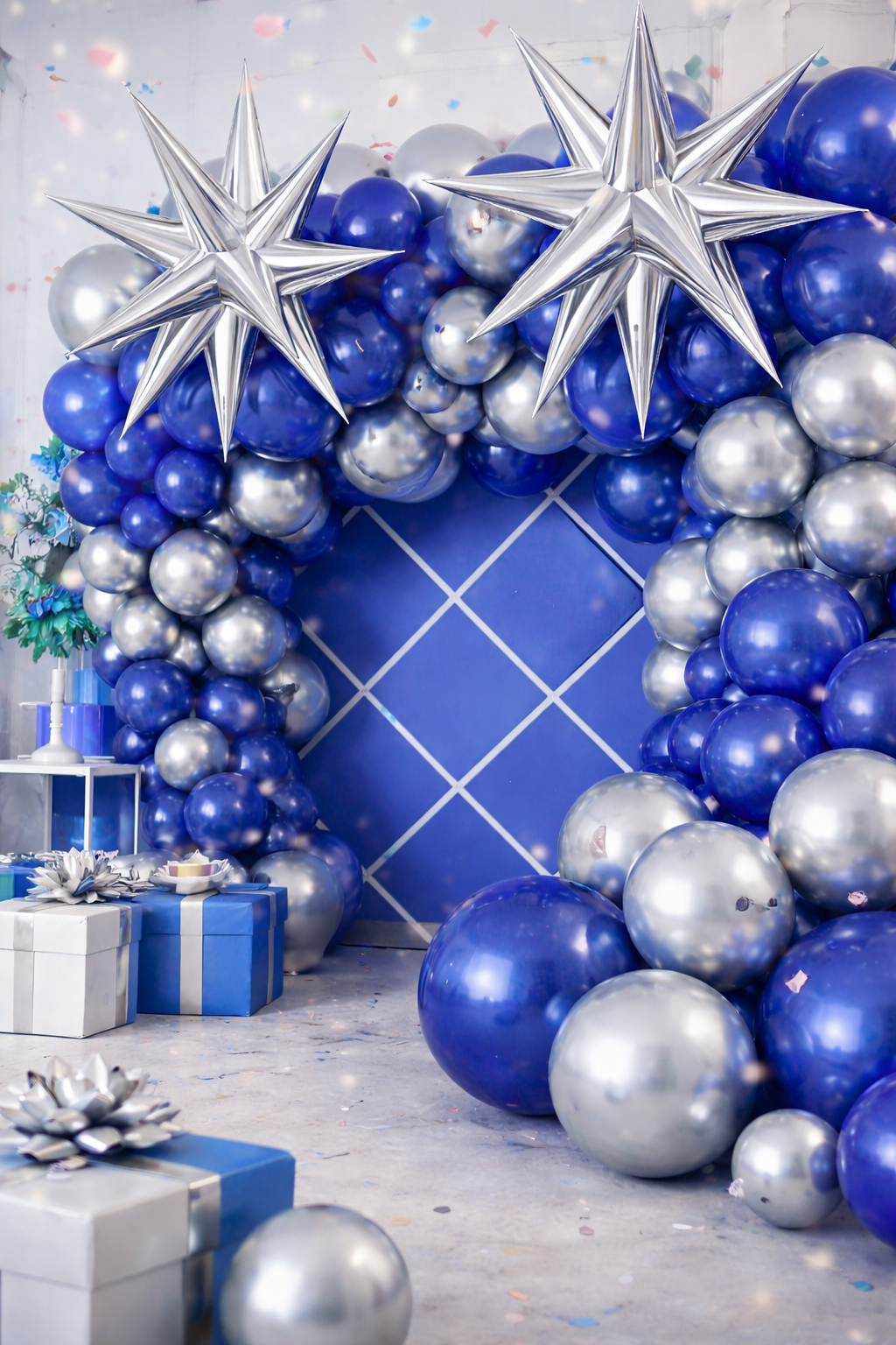 Set De Globos Azul Y Plata Para Arco Orgánico