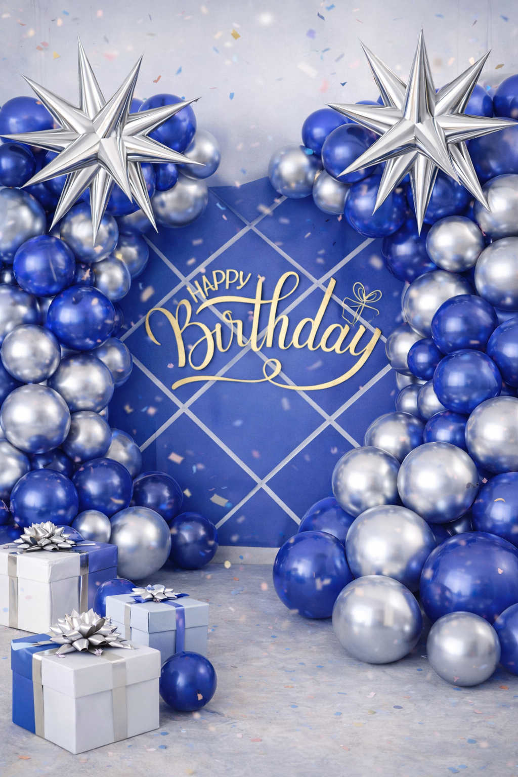 Set De Globos Azul Y Plata Para Arco Orgánico