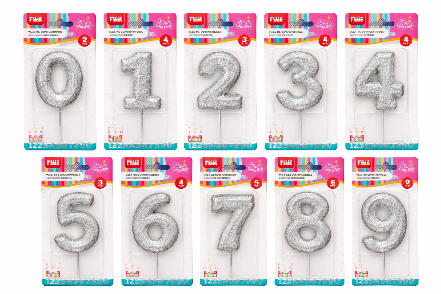 Vela Número Glitter Plateada