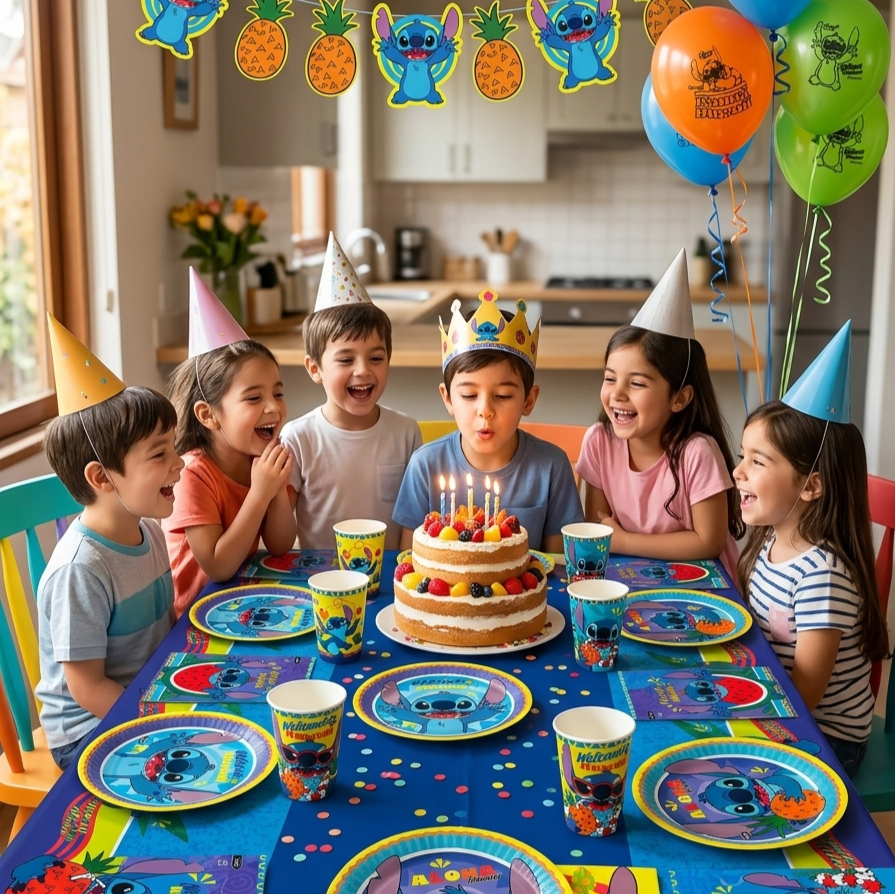 Kit Decoración Fiesta Stitch Para 12 Personas Con Globos